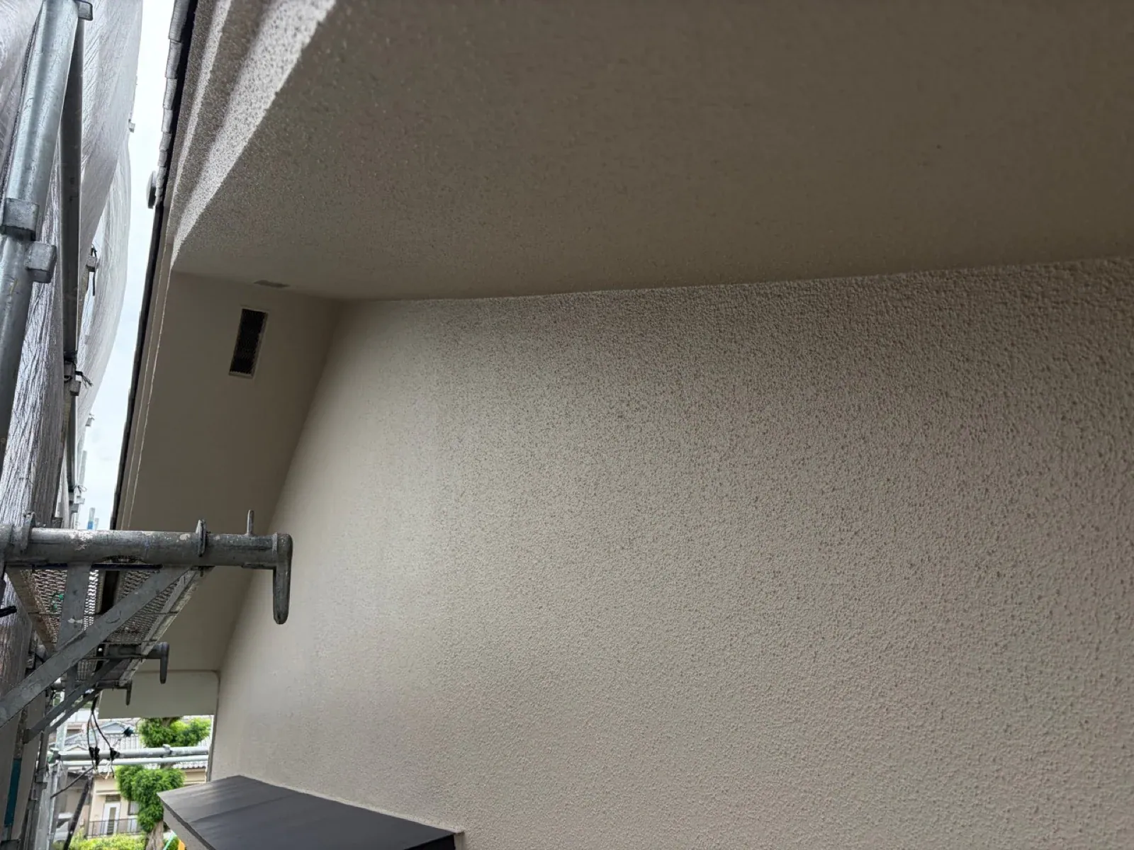 上塗り後の外壁と軒天の仕上がり