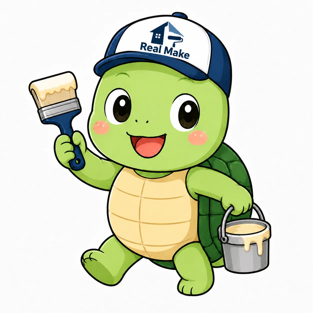 Real Makeのマスコットキャラクター・カメ太郎くん(刷毛と塗料缶)