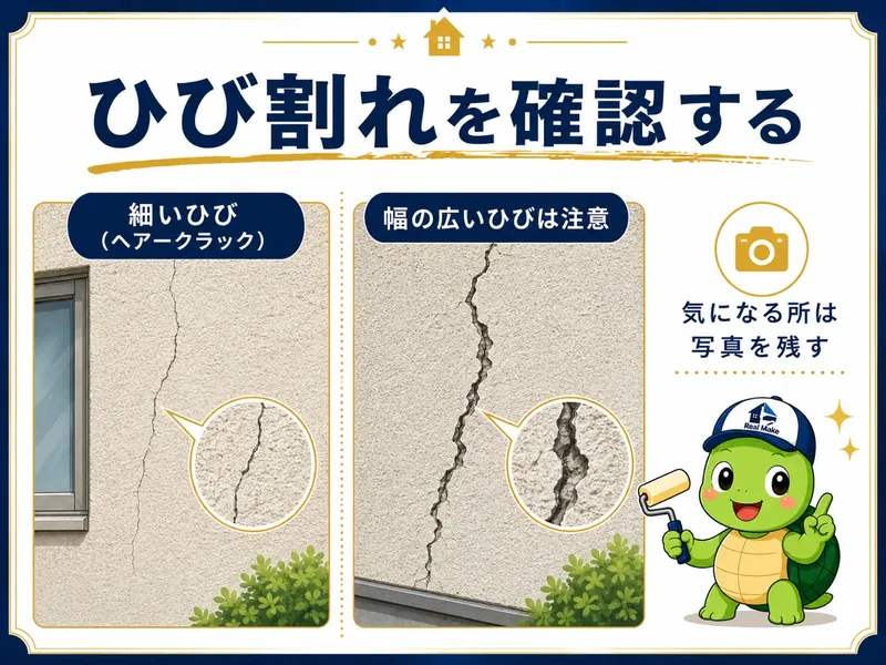 外壁のひび割れを確認するポイントの案内