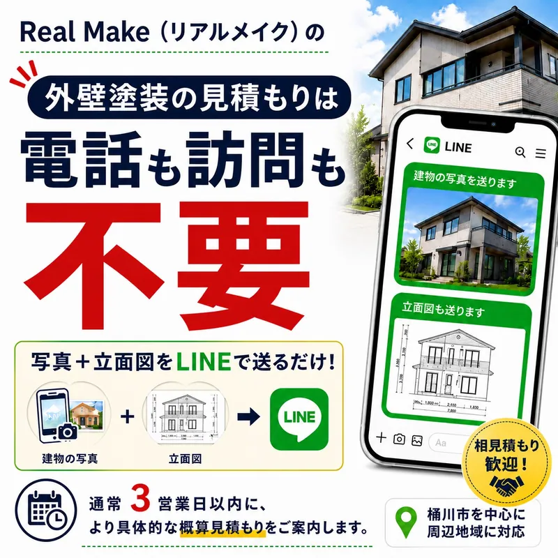 LINEで建物写真と立面図を送って外壁塗装の概算見積もりを依頼する案内