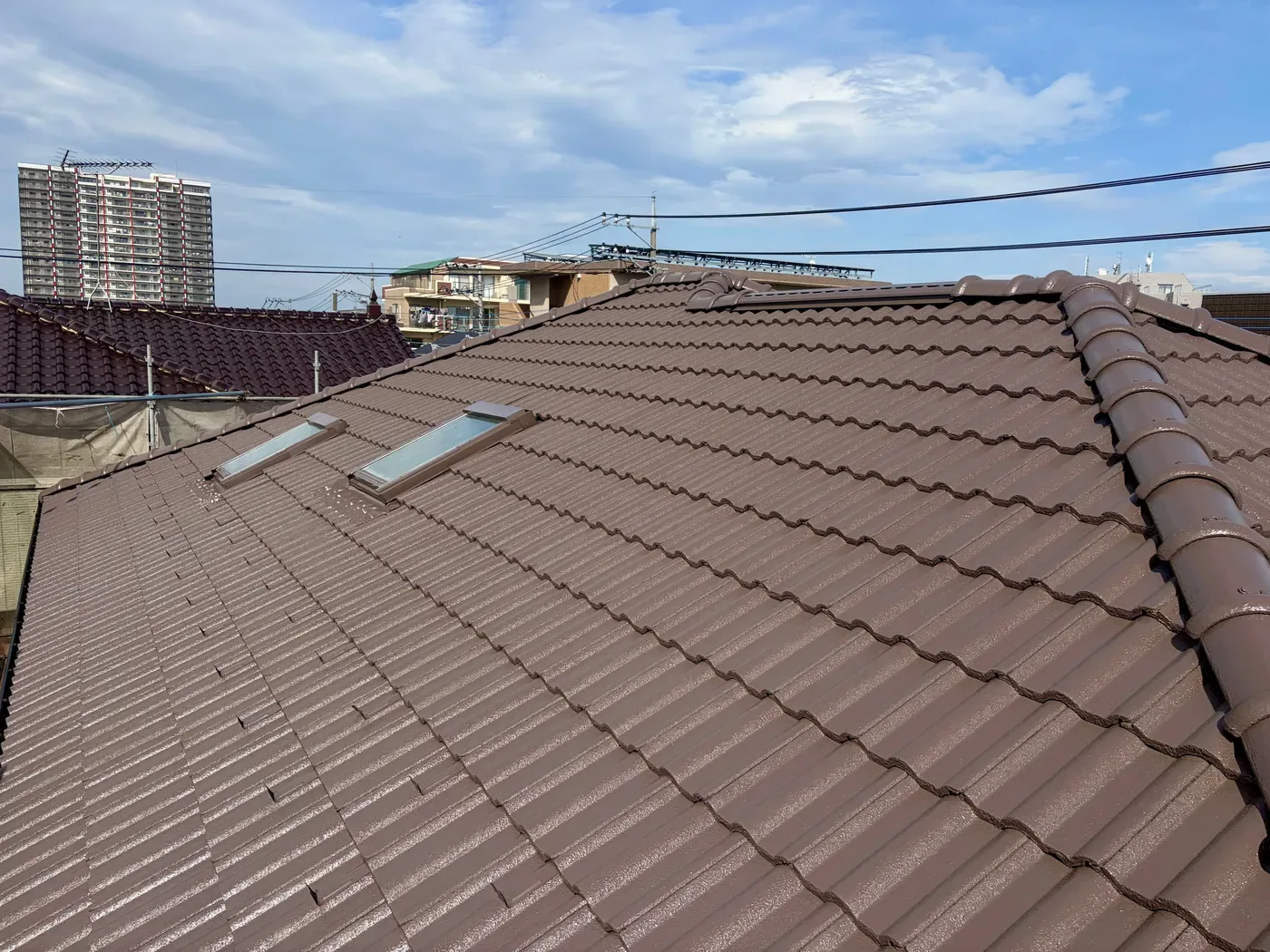 上塗りが完了した上屋根
