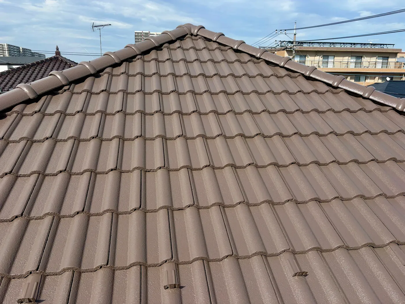 上塗り後の瓦の重なり