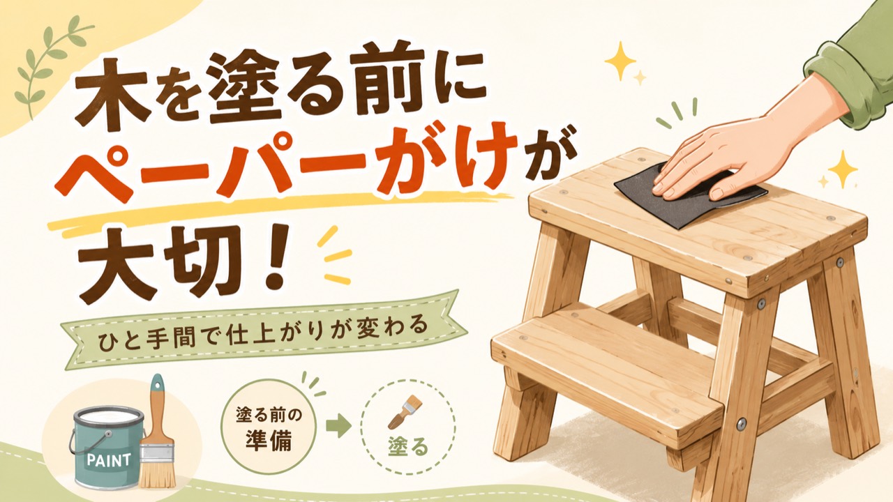 木を塗る前のペーパーがけが大切という説明画像